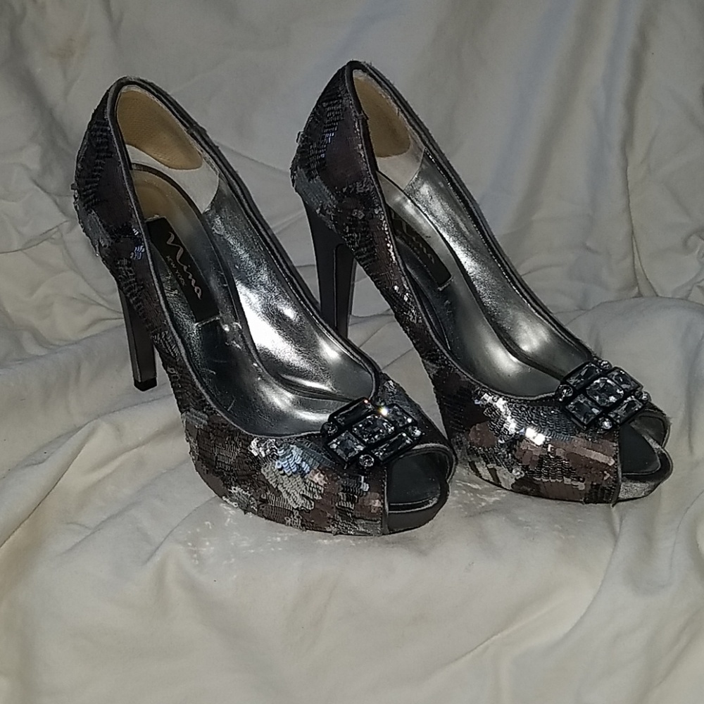 Silver Nina Heels